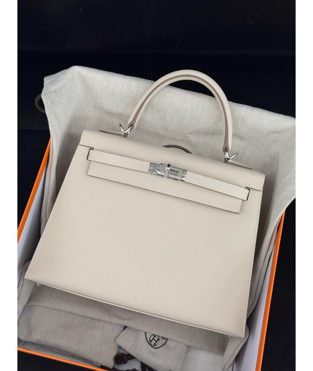 HERMES Белая кожаная сумка с короткими ручками, фото 2