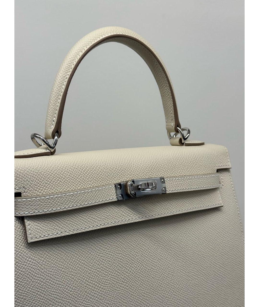 HERMES Белая кожаная сумка с короткими ручками, фото 8