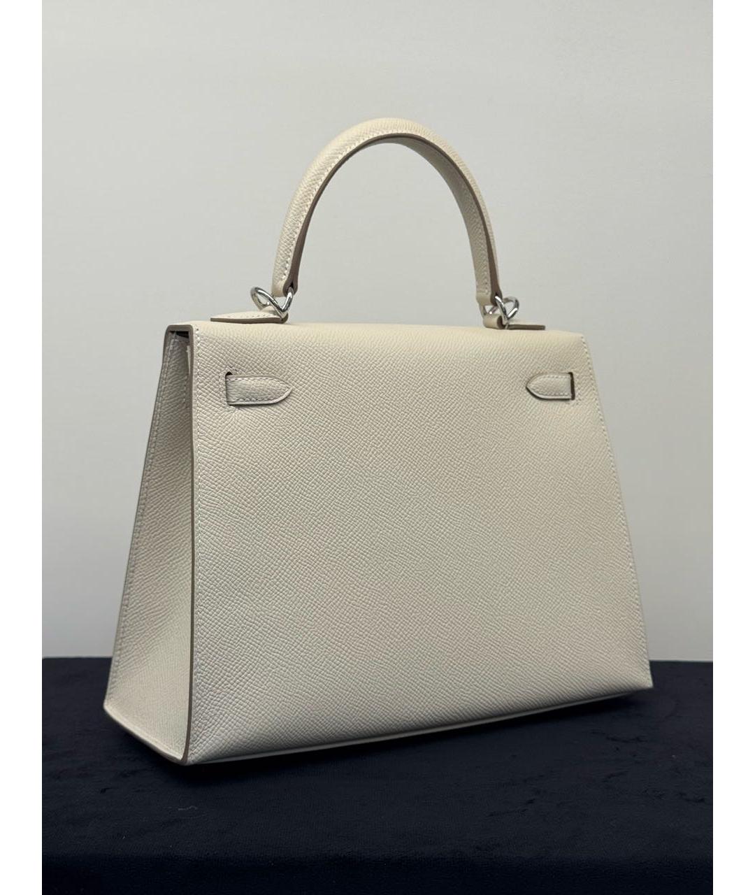 HERMES Белая кожаная сумка с короткими ручками, фото 7