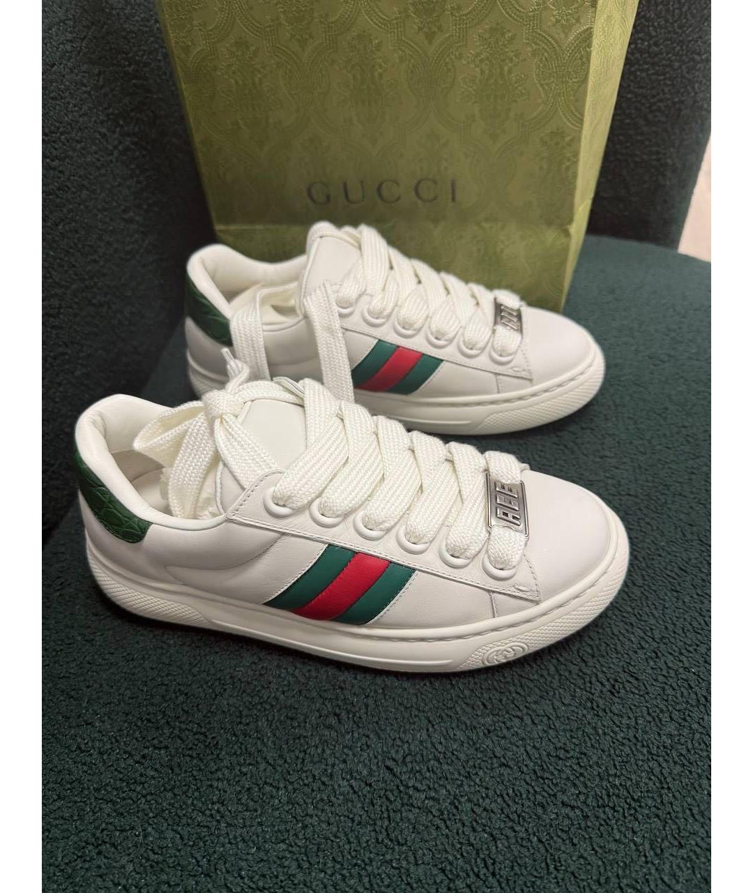 GUCCI Белые кожаные кеды, фото 5