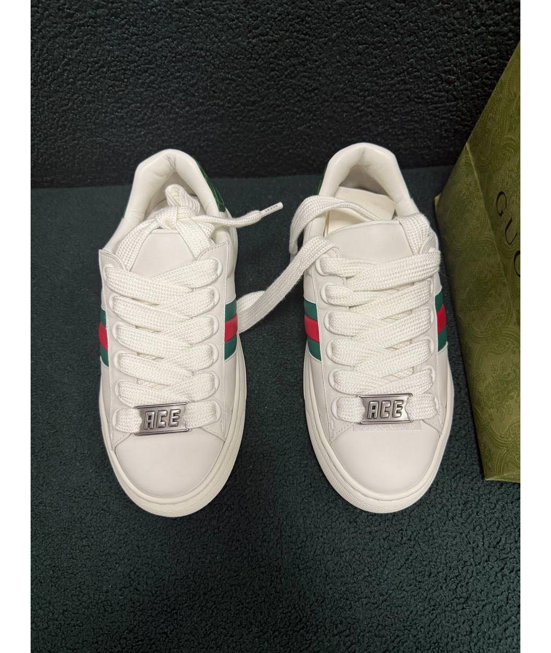 GUCCI Белые кожаные кеды, фото 2