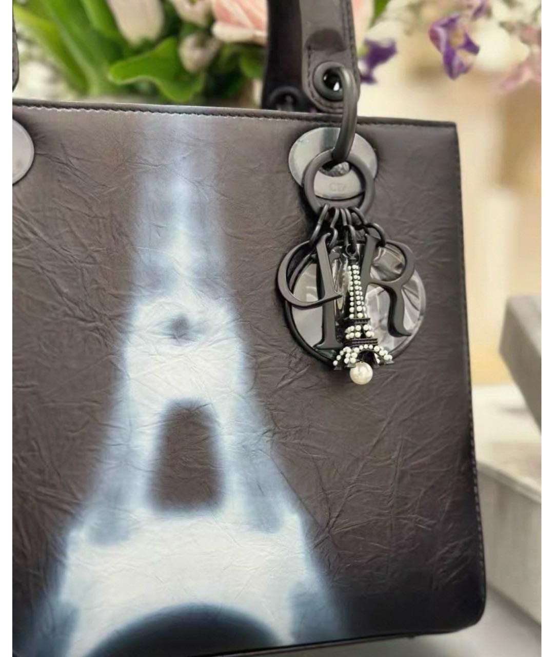 CHRISTIAN DIOR Черная кожаная сумка с короткими ручками, фото 3