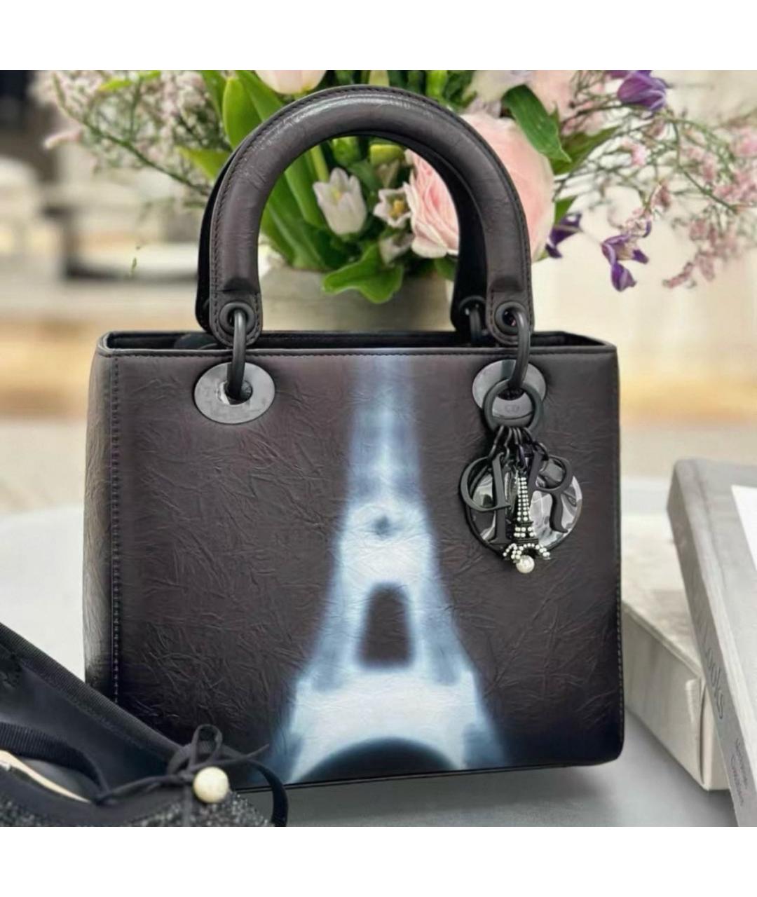 CHRISTIAN DIOR Черная кожаная сумка с короткими ручками, фото 2