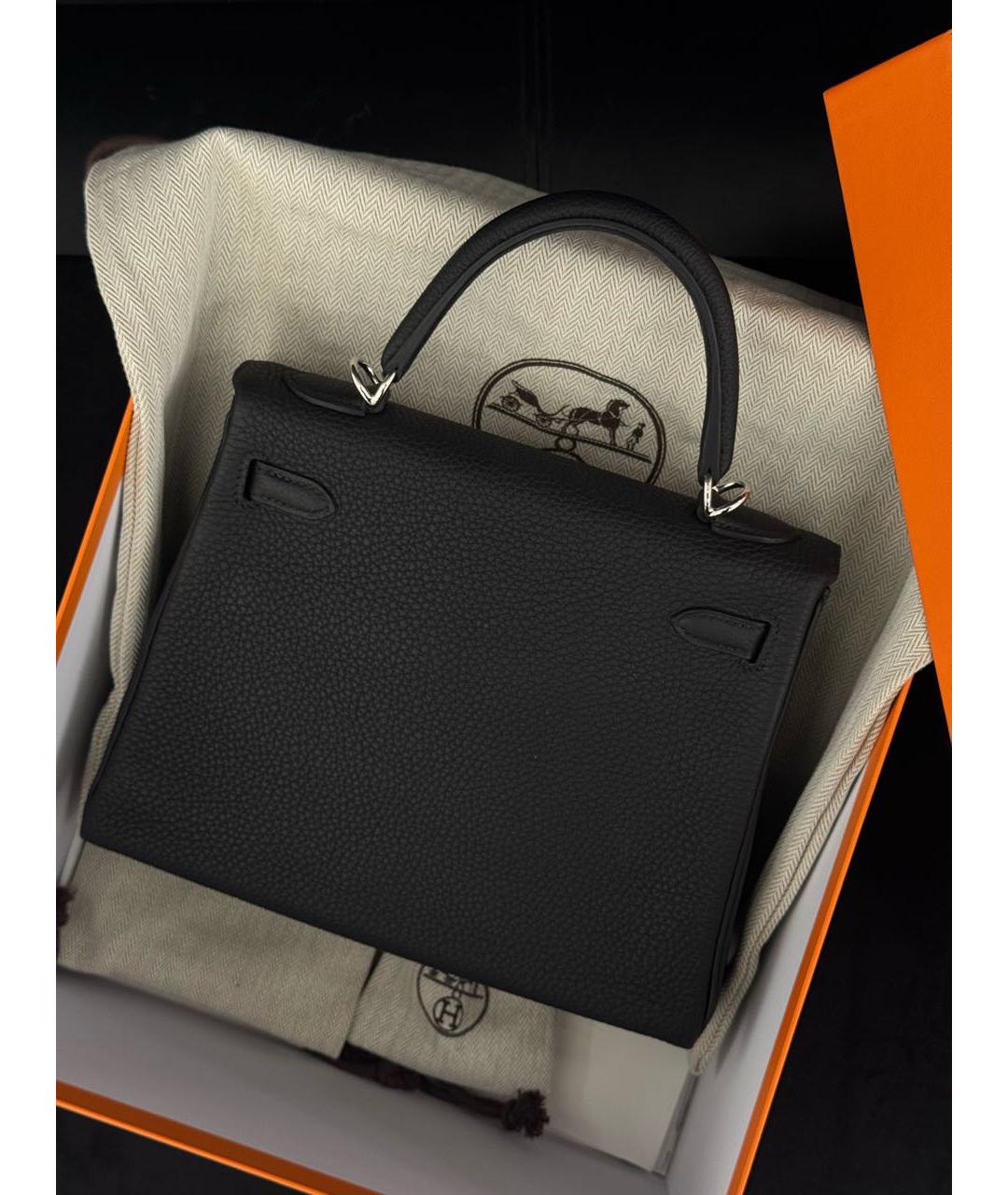 HERMES Черная кожаная сумка с короткими ручками, фото 3