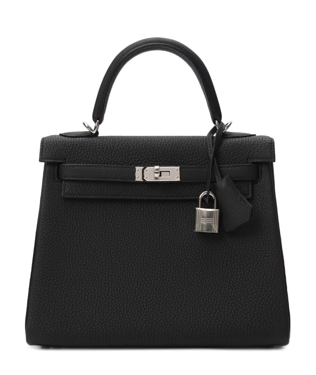 HERMES Черная кожаная сумка с короткими ручками, фото 1