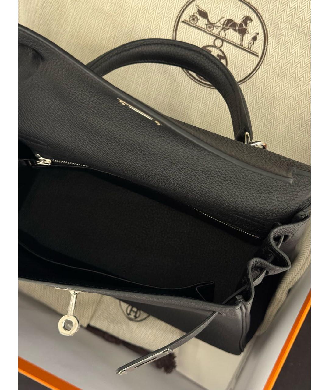 HERMES Черная кожаная сумка с короткими ручками, фото 5