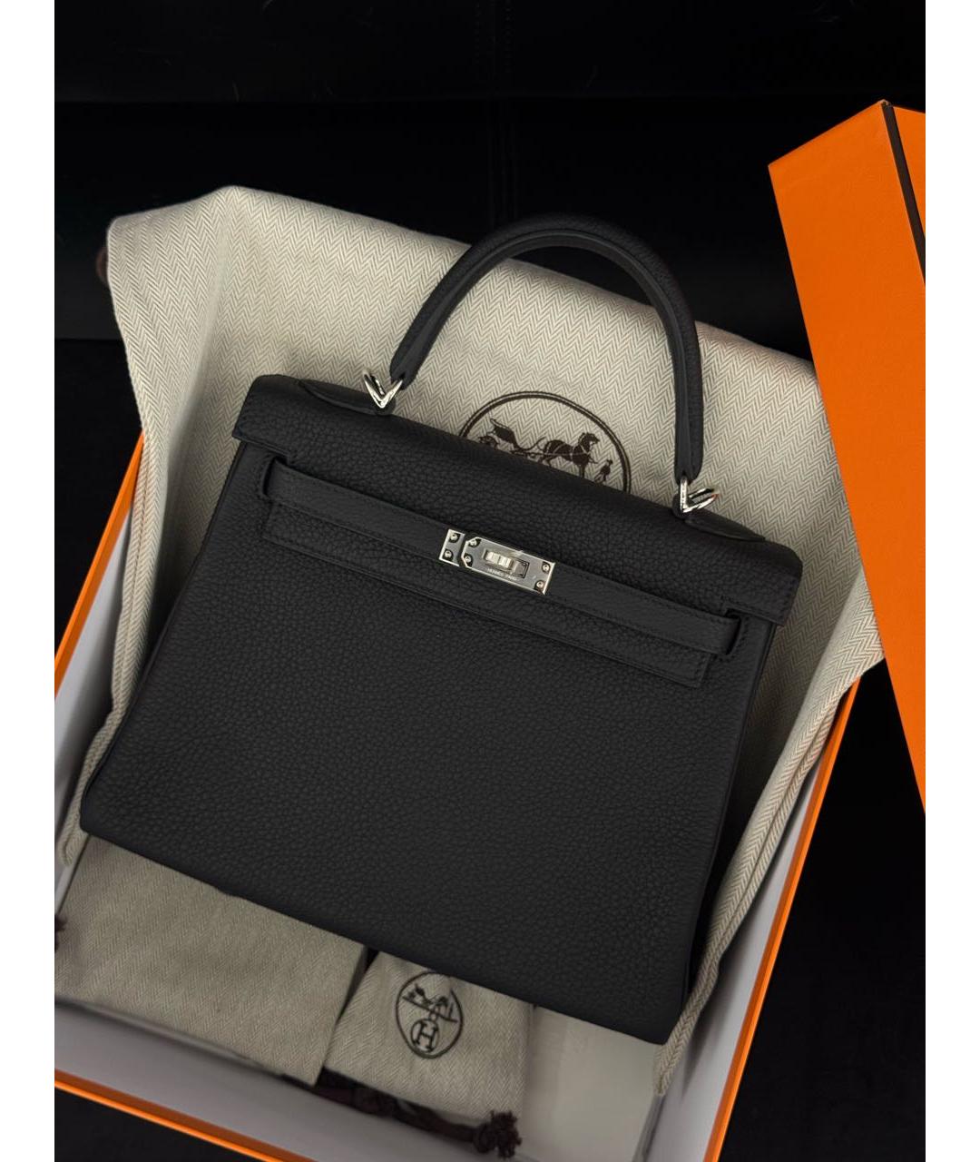 HERMES Черная кожаная сумка с короткими ручками, фото 2