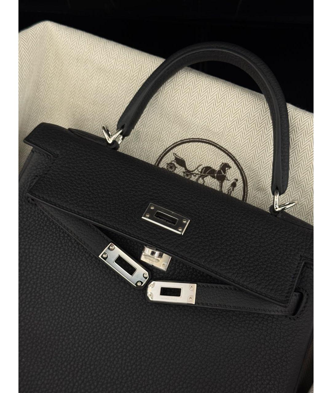 HERMES Черная кожаная сумка с короткими ручками, фото 7