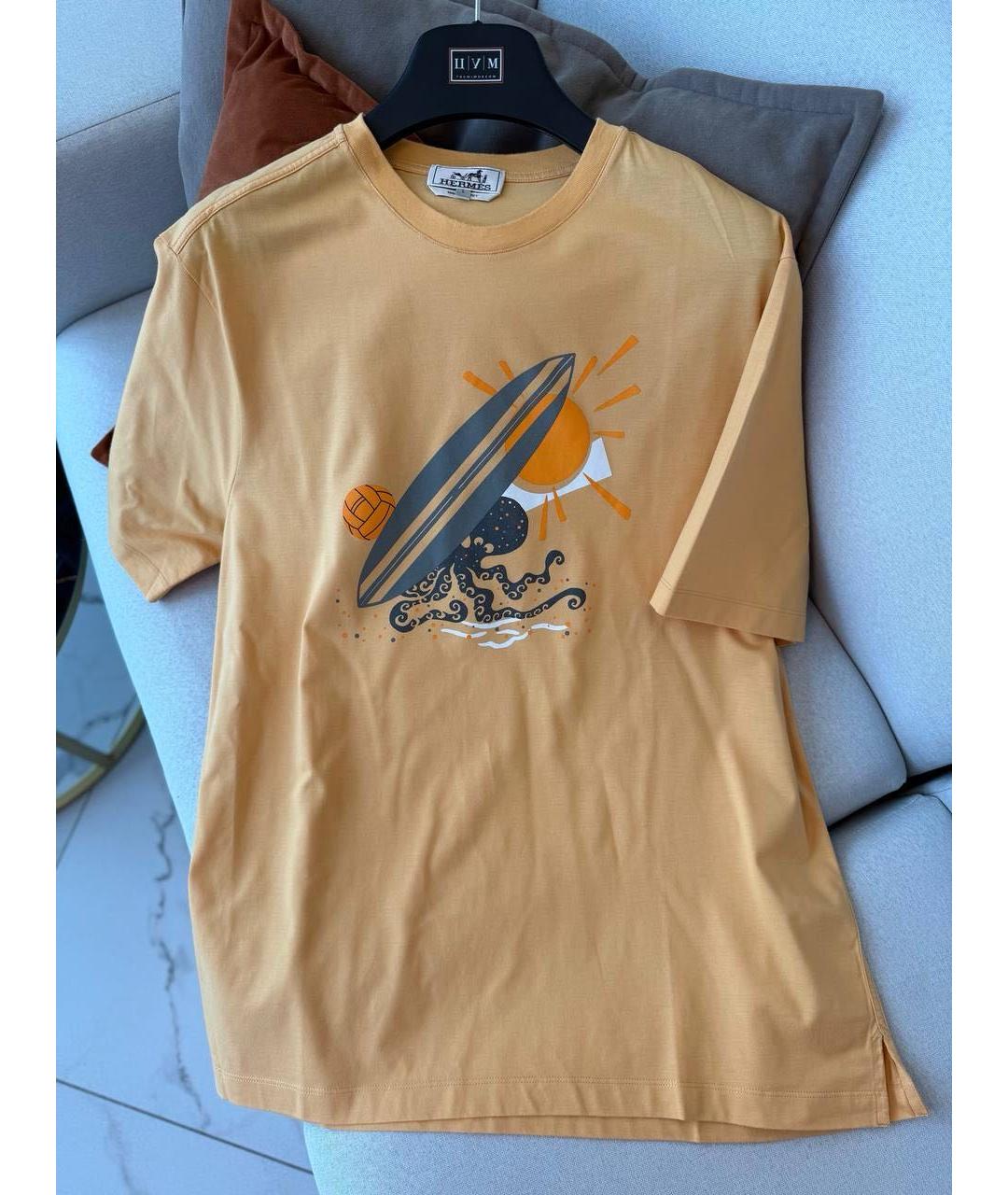 HERMES Оранжевая хлопковая футболка, фото 6