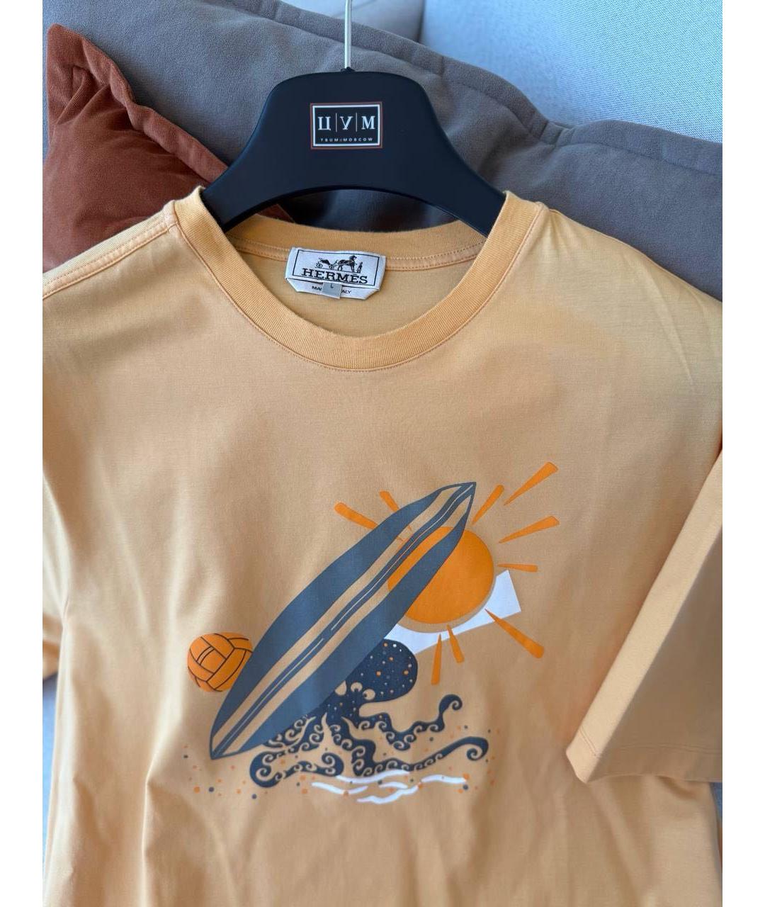 HERMES Оранжевая хлопковая футболка, фото 4
