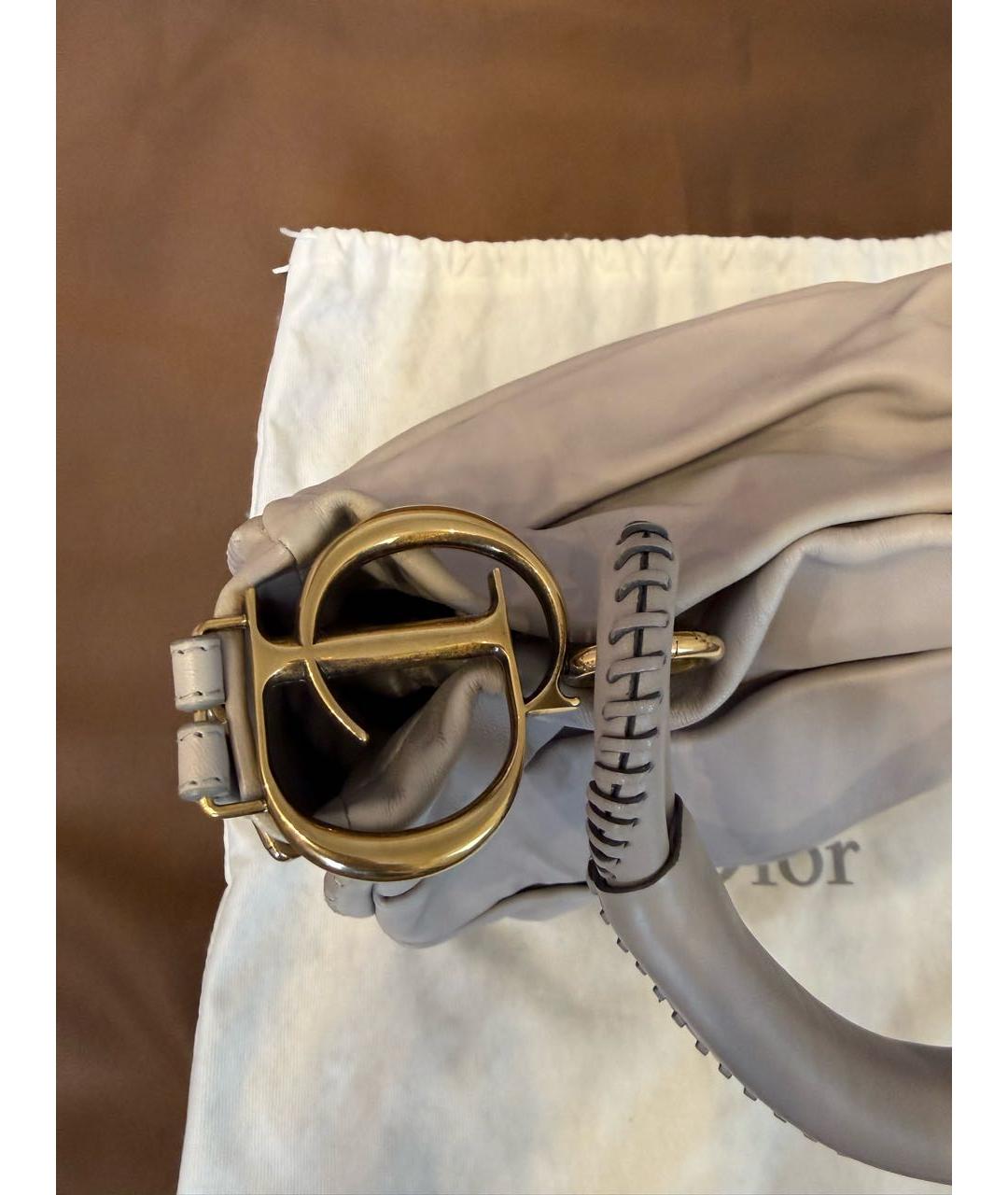 CHRISTIAN DIOR Серая кожаная сумка с короткими ручками, фото 7