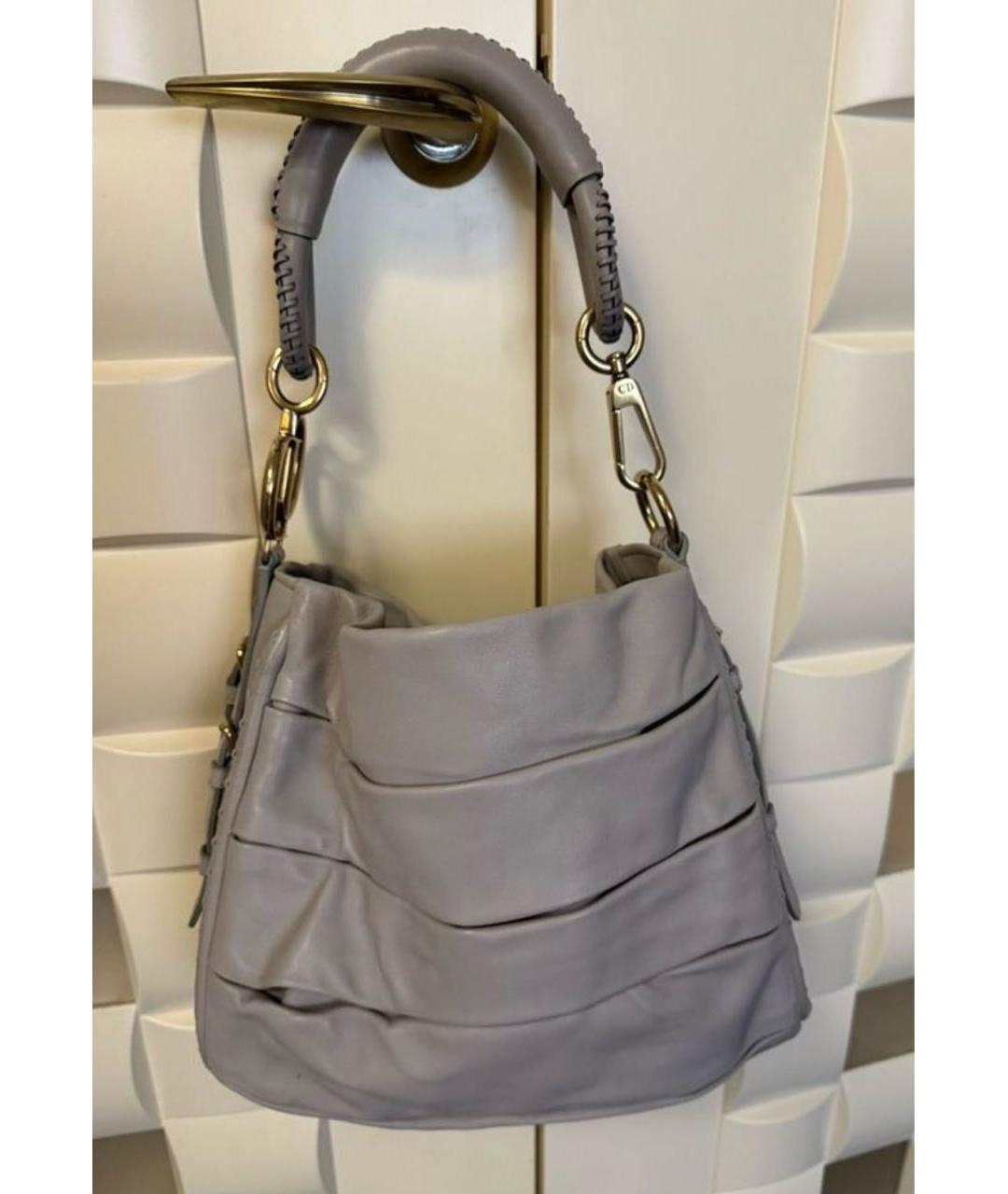 CHRISTIAN DIOR Серая кожаная сумка с короткими ручками, фото 9
