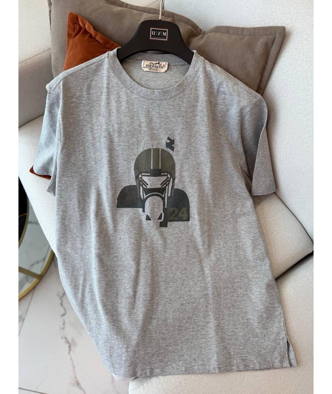 HERMES Серая хлопковая футболка, фото 6