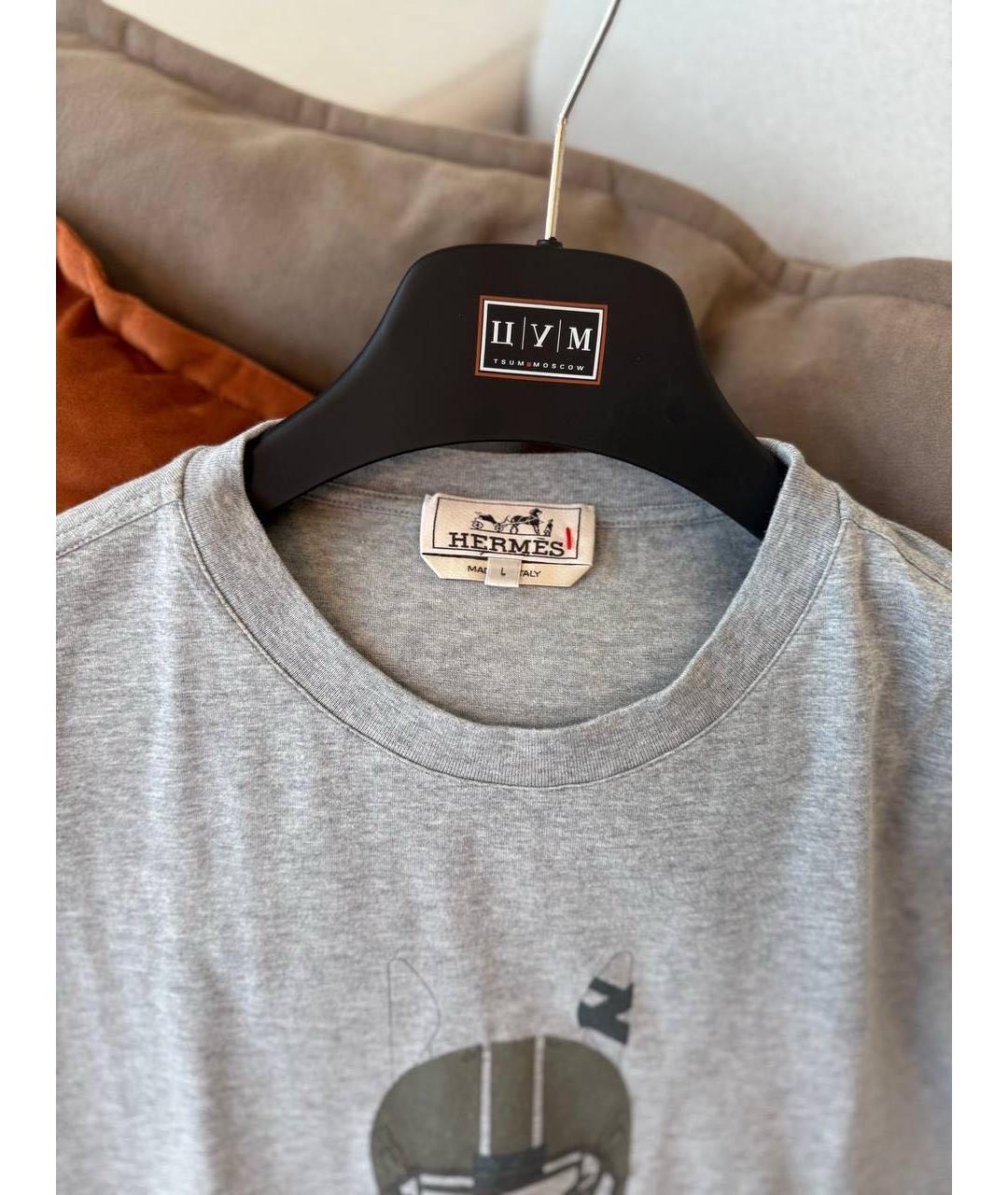HERMES Серая хлопковая футболка, фото 4