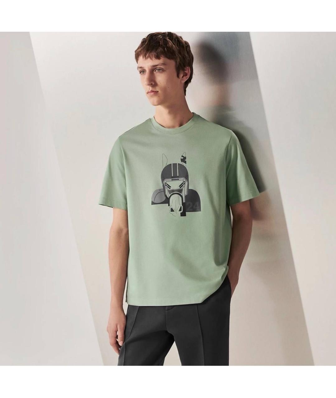 HERMES Зеленая хлопковая футболка, фото 5