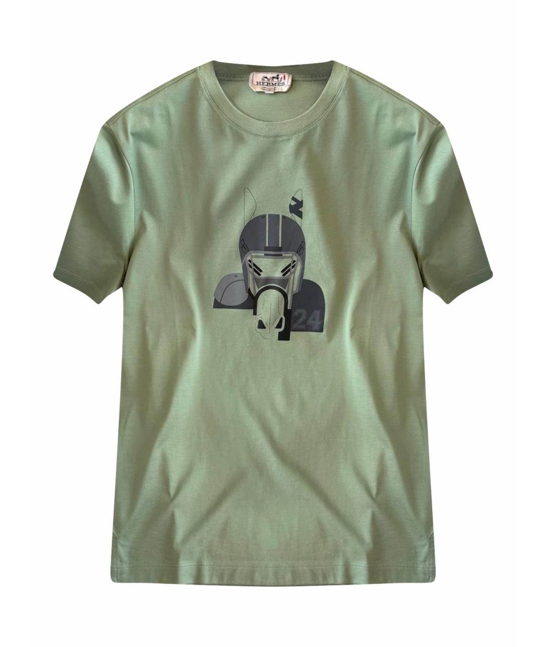 HERMES Зеленая хлопковая футболка, фото 1