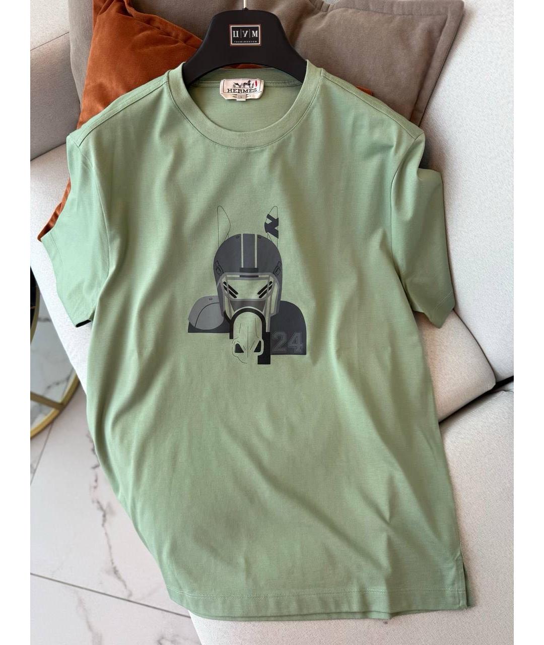HERMES Зеленая хлопковая футболка, фото 6