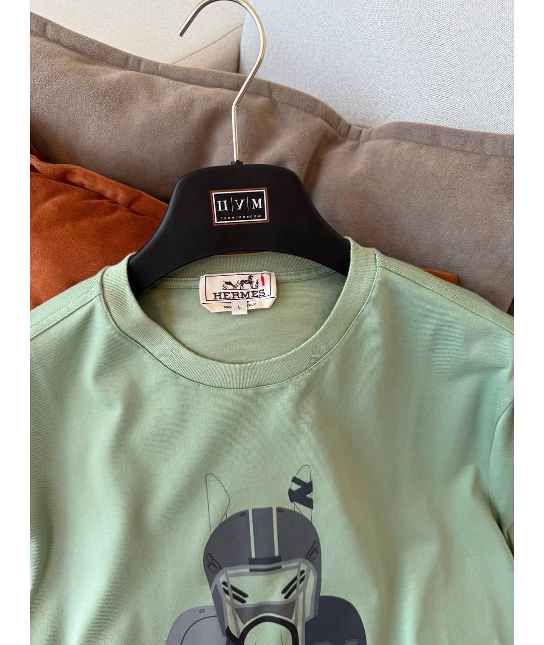 HERMES Зеленая хлопковая футболка, фото 4