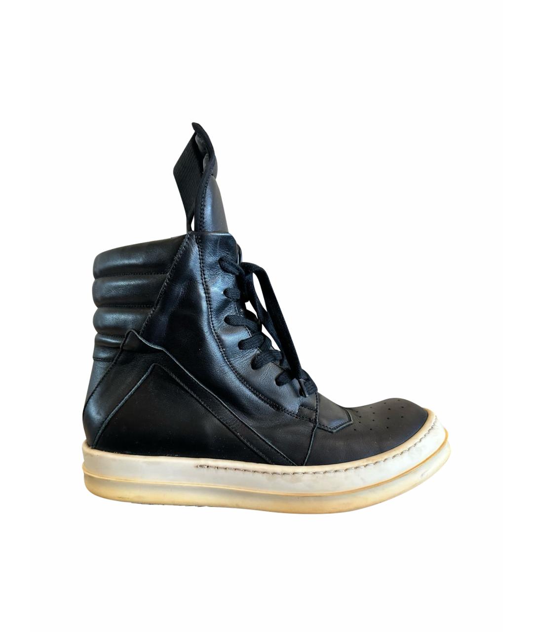 RICK OWENS Черные кожаные кроссовки, фото 1