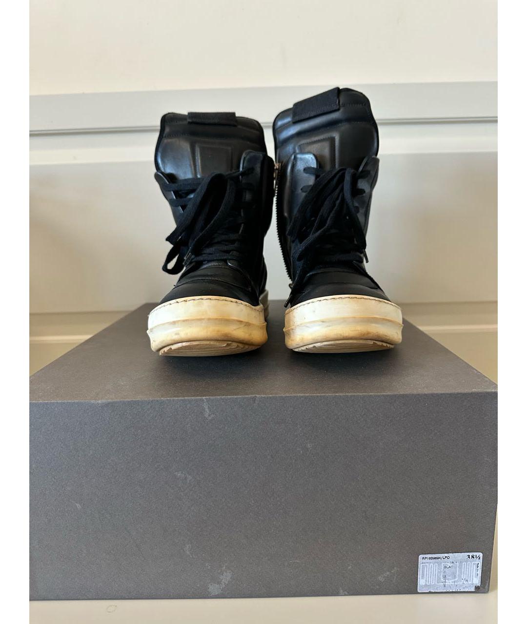 RICK OWENS Черные кожаные кроссовки, фото 2