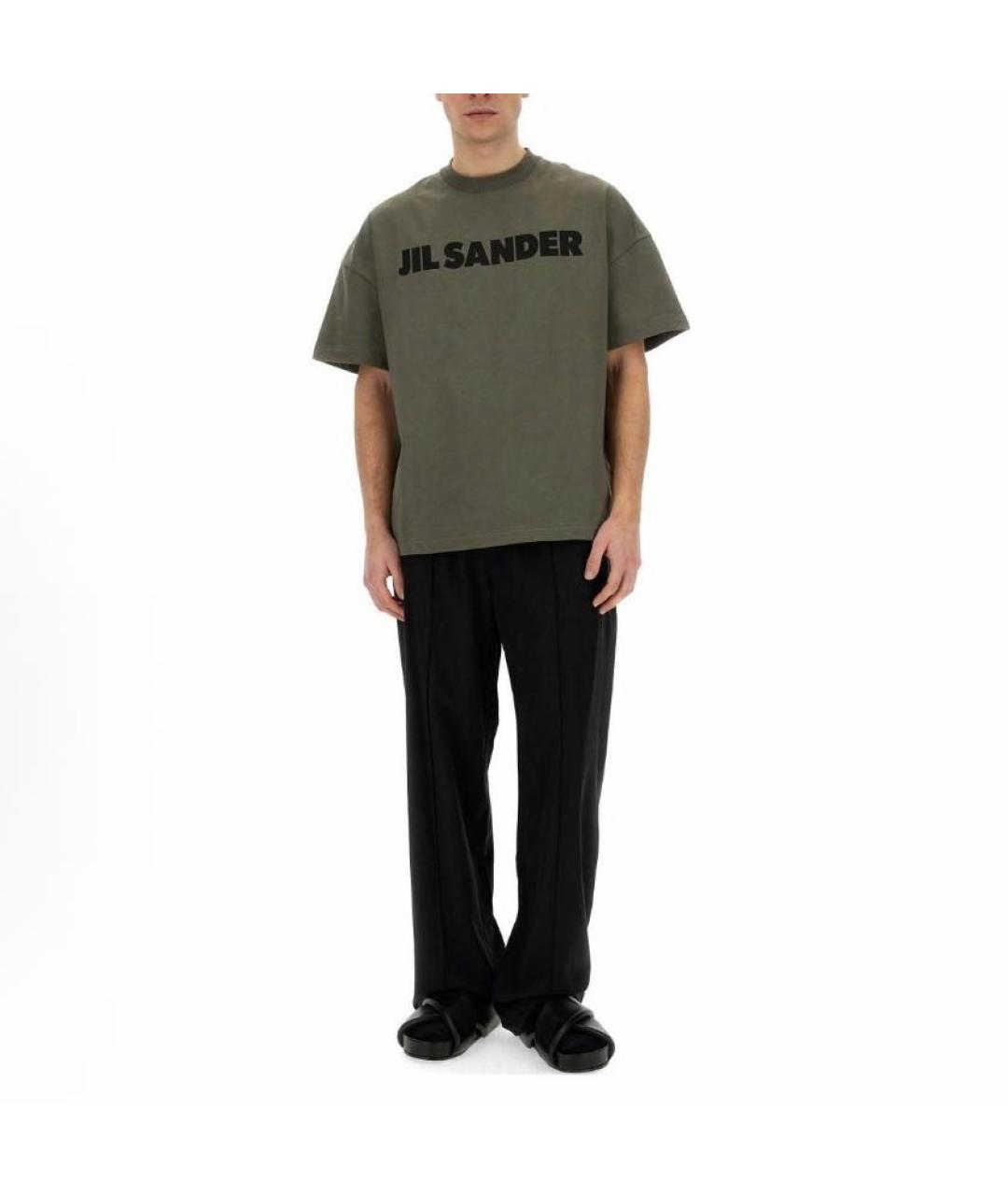 JIL SANDER Хаки хлопковая футболка, фото 3