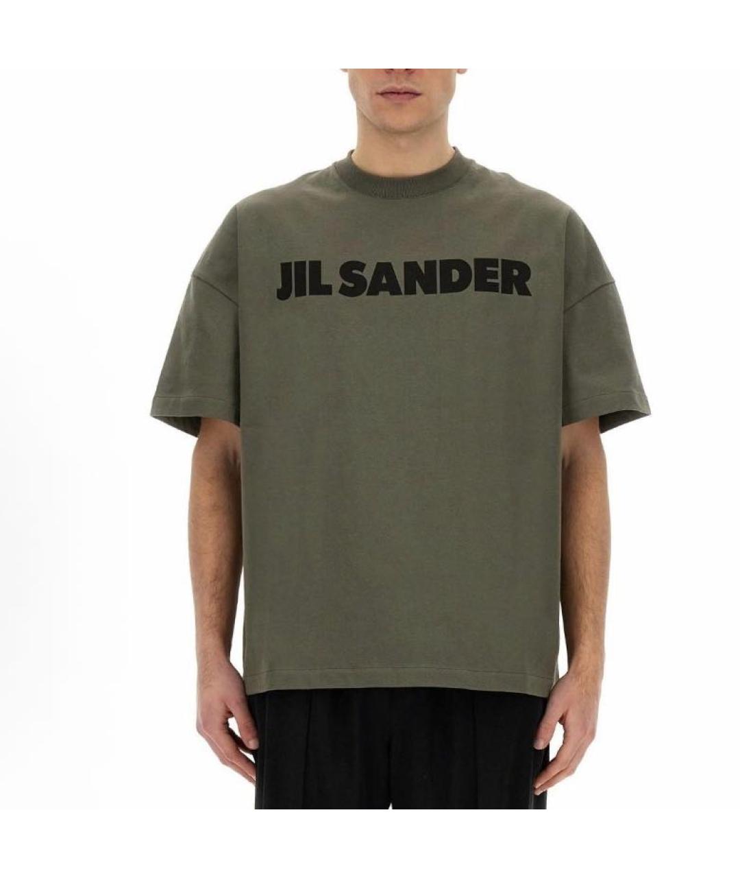 JIL SANDER Хаки хлопковая футболка, фото 4