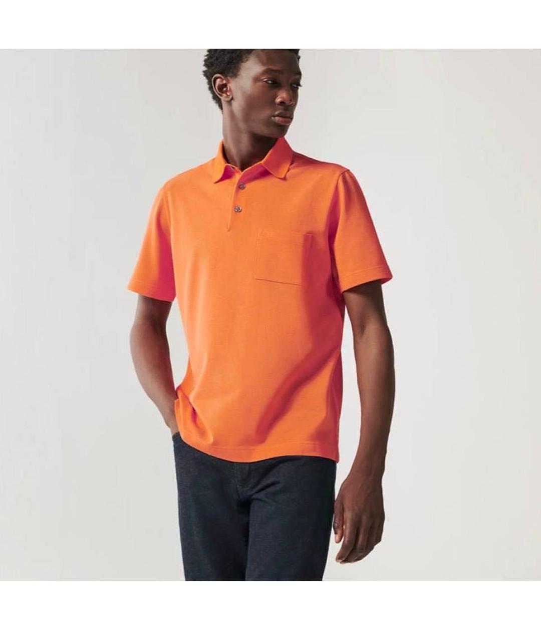 HERMES Оранжевое хлопковое поло с коротким рукавом, фото 7