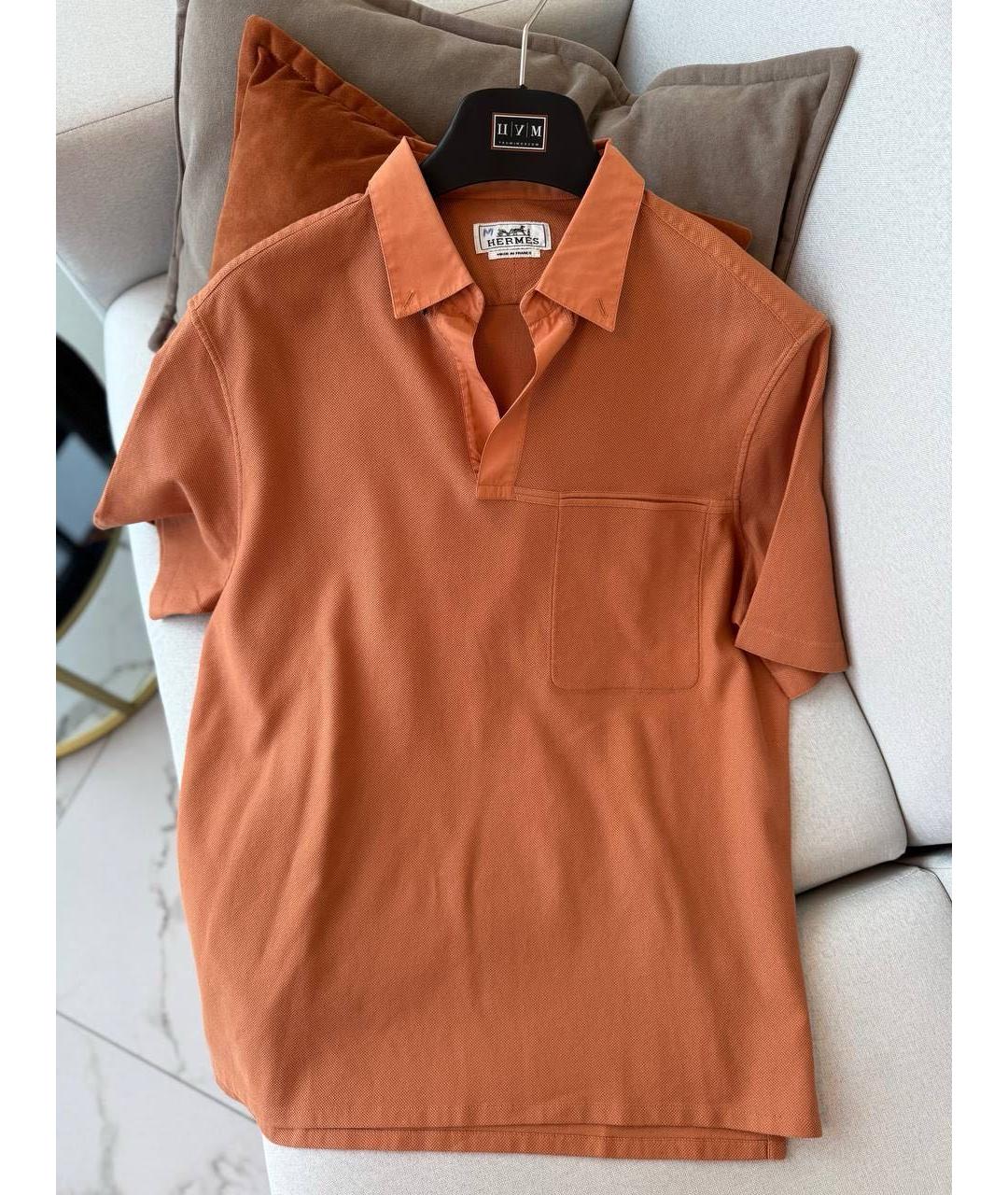 HERMES Оранжевое хлопковое поло с коротким рукавом, фото 8