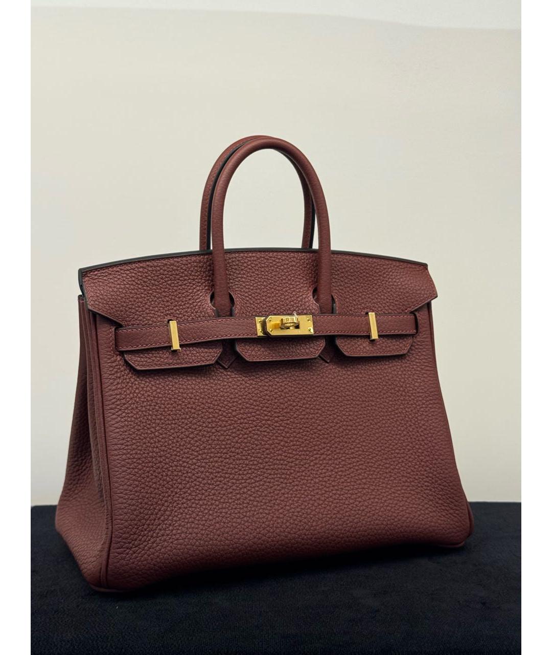 HERMES Бордовая кожаная сумка с короткими ручками, фото 6