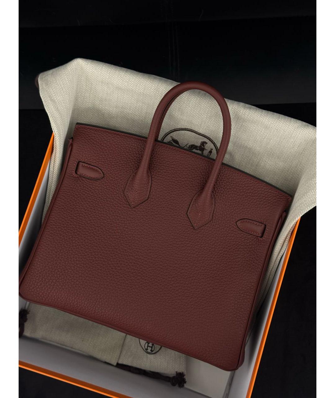 HERMES Бордовая кожаная сумка с короткими ручками, фото 3