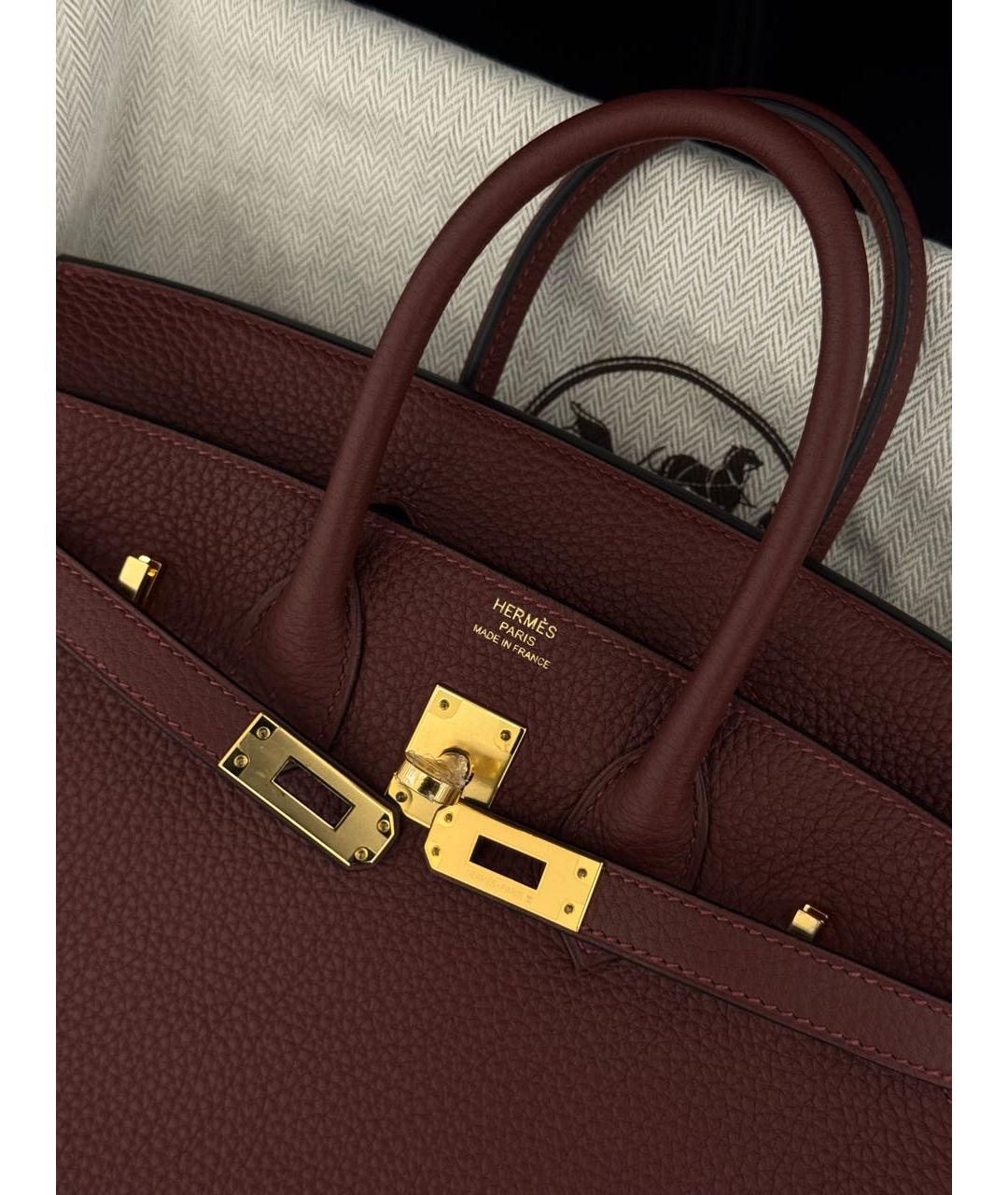 HERMES Бордовая кожаная сумка с короткими ручками, фото 4