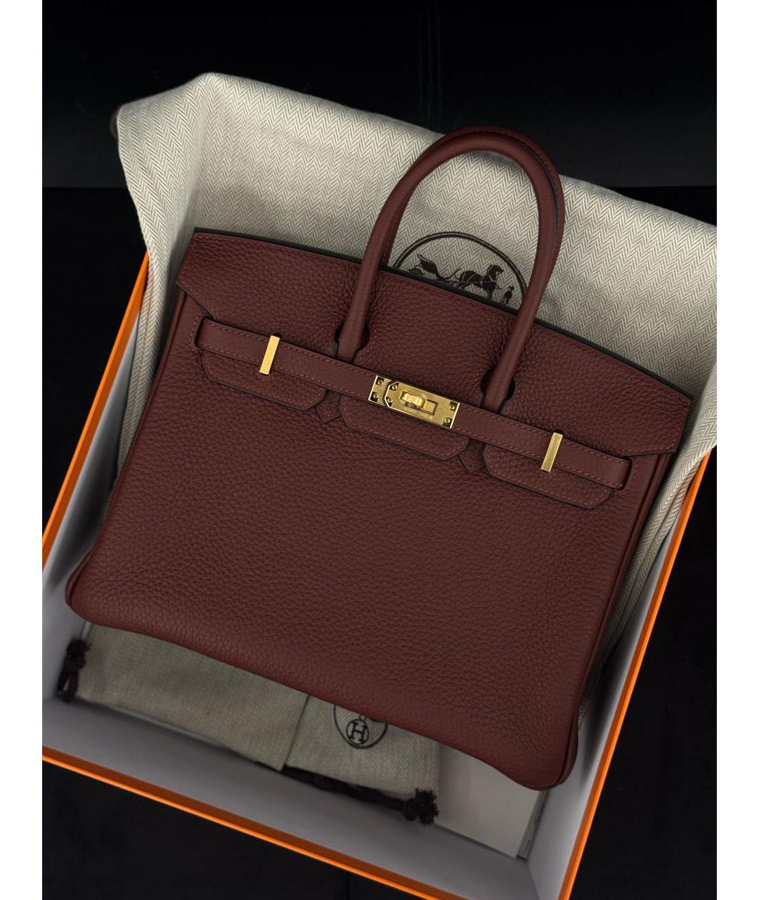 HERMES Бордовая кожаная сумка с короткими ручками, фото 2