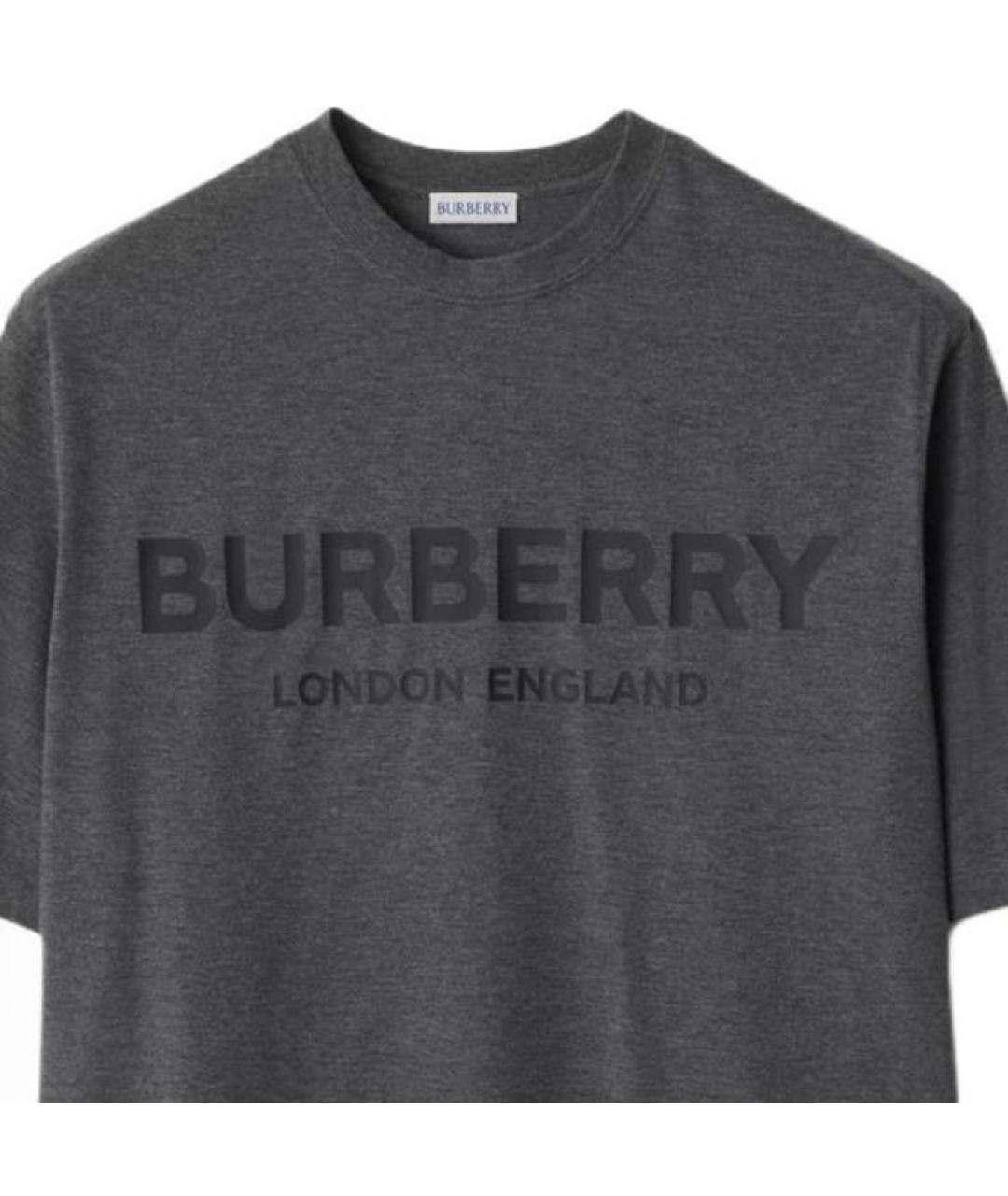 BURBERRY Серая хлопковая футболка, фото 3