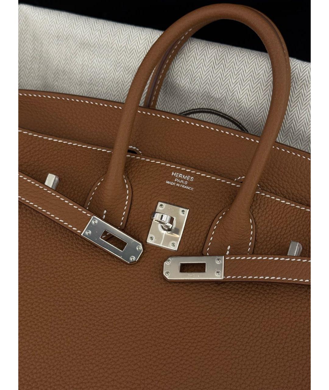 HERMES Коричневая кожаная сумка с короткими ручками, фото 4