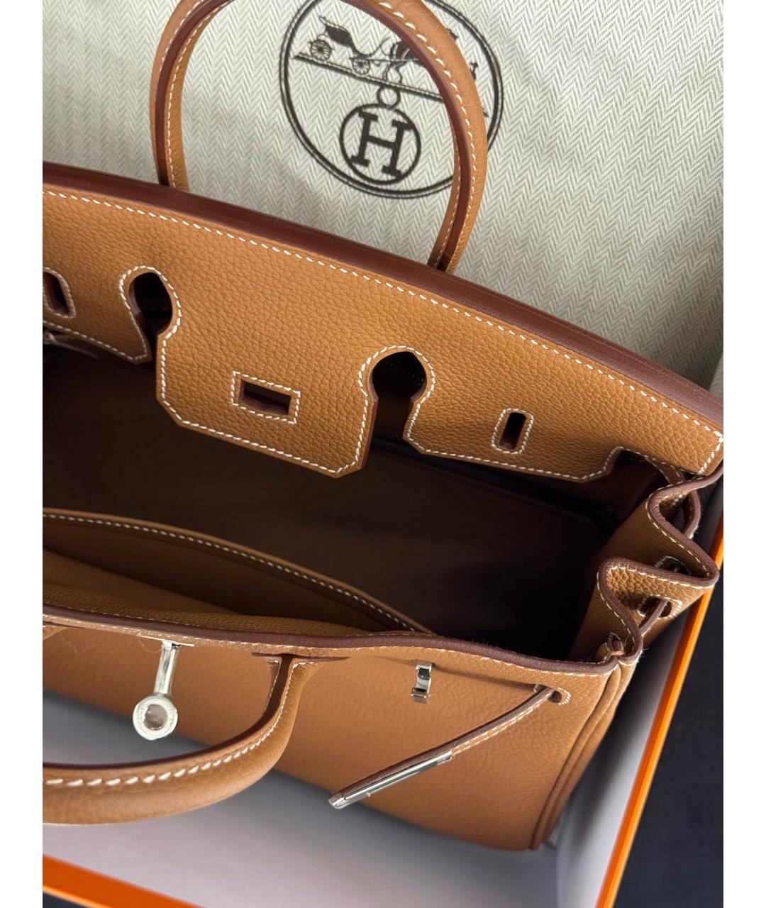 HERMES Коричневая кожаная сумка с короткими ручками, фото 5