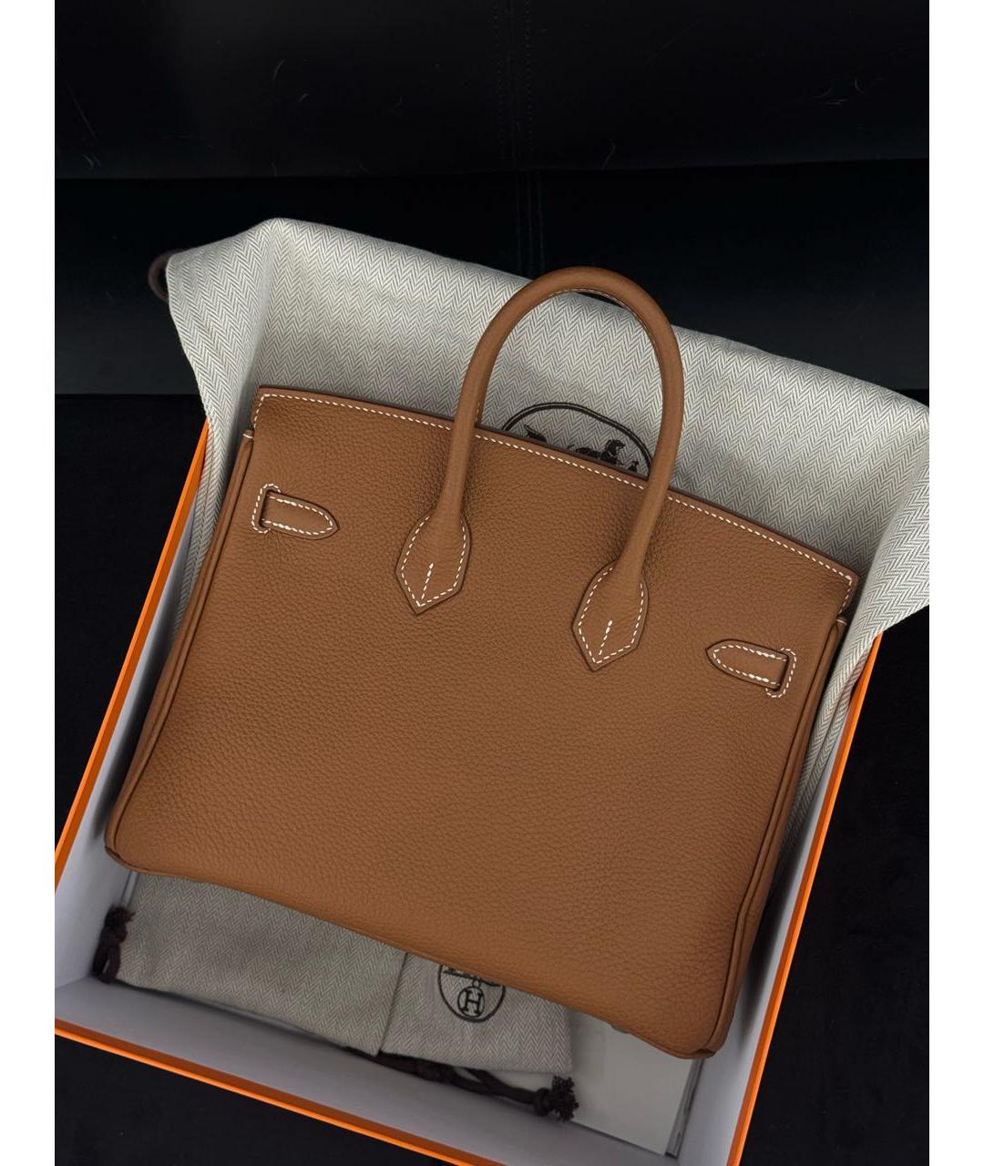 HERMES Коричневая кожаная сумка с короткими ручками, фото 3