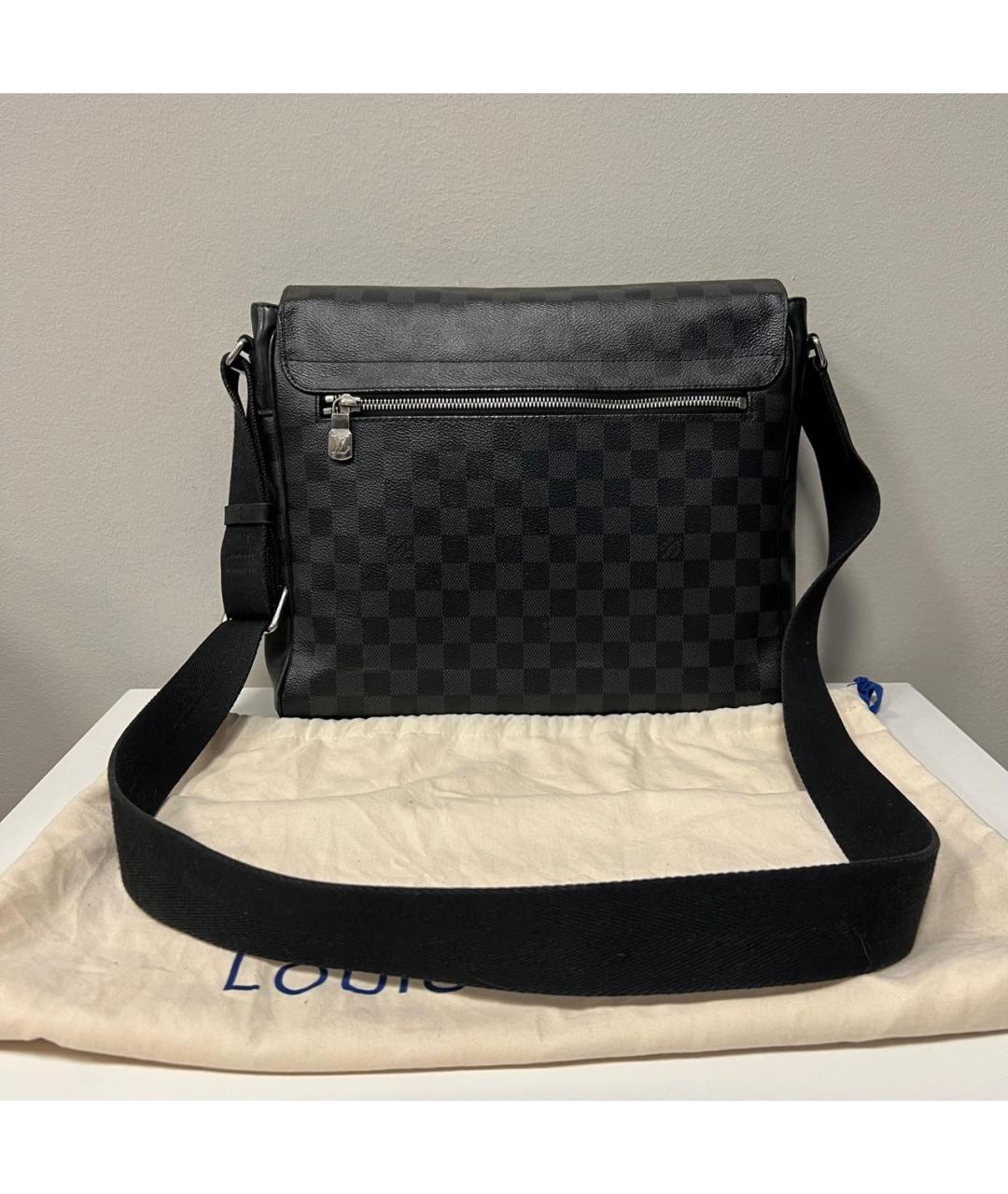 LOUIS VUITTON Антрацитовая кожаная сумка на плечо, фото 4