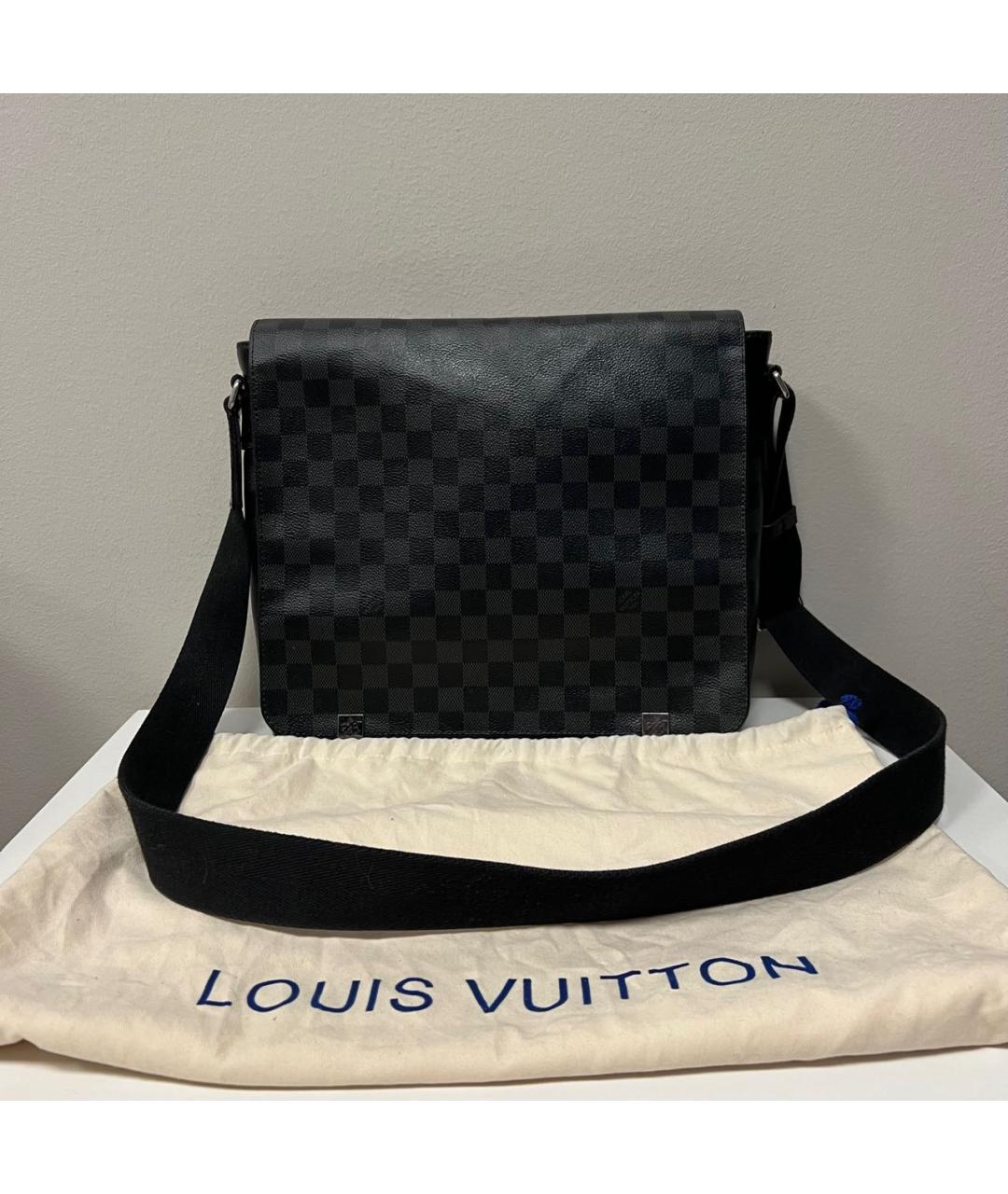 LOUIS VUITTON Антрацитовая кожаная сумка на плечо, фото 3