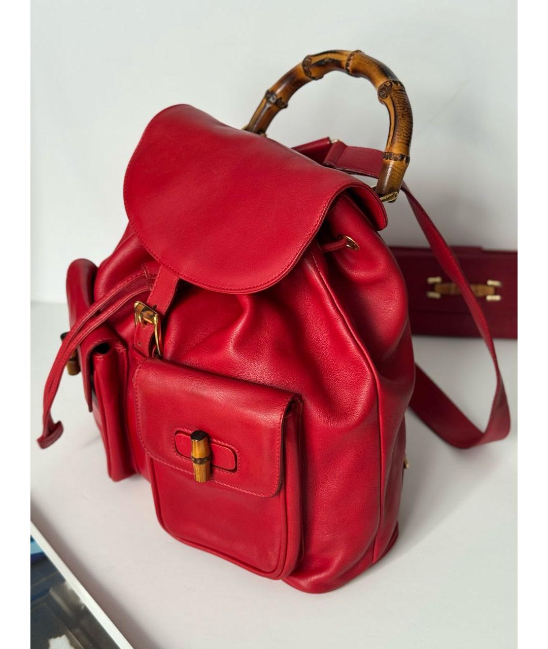 GUCCI Красный кожаный рюкзак, фото 3