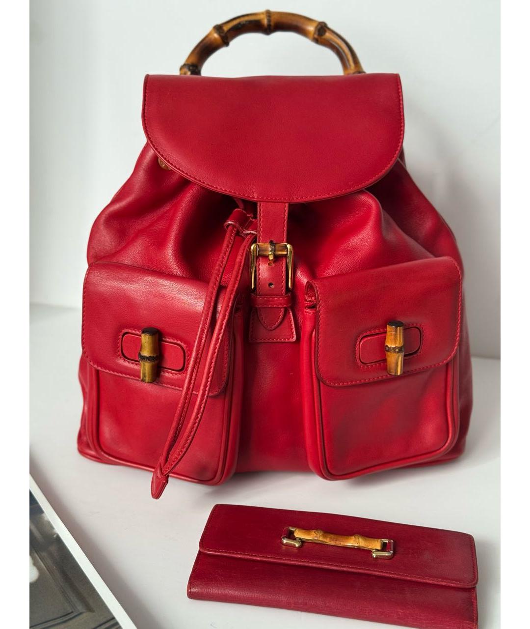 GUCCI Красный кожаный рюкзак, фото 9