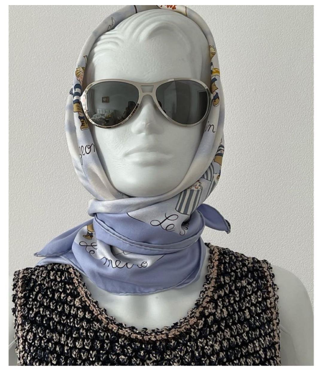 HERMES Голубой шелковый платок, фото 7