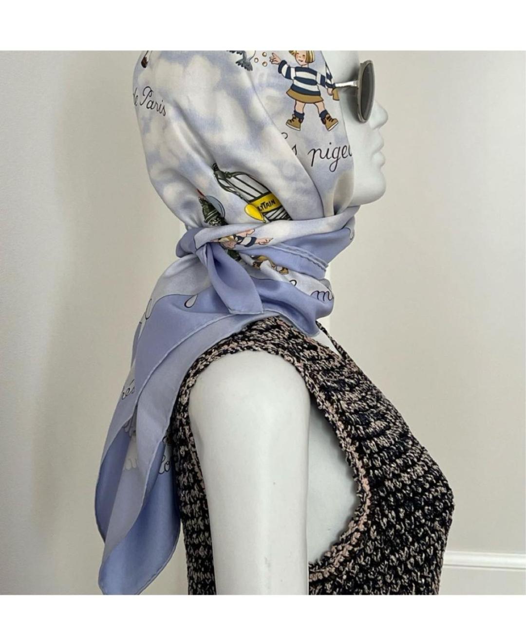 HERMES Голубой шелковый платок, фото 6