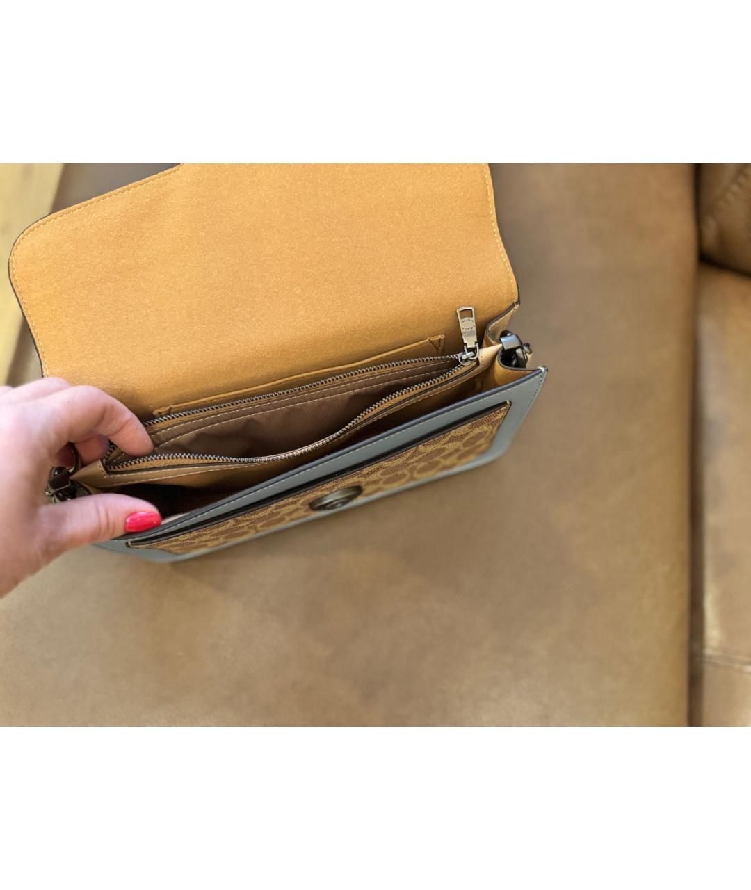 COACH Бежевая кожаная сумка с короткими ручками, фото 8