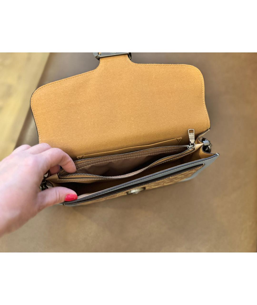 COACH Бежевая кожаная сумка с короткими ручками, фото 4