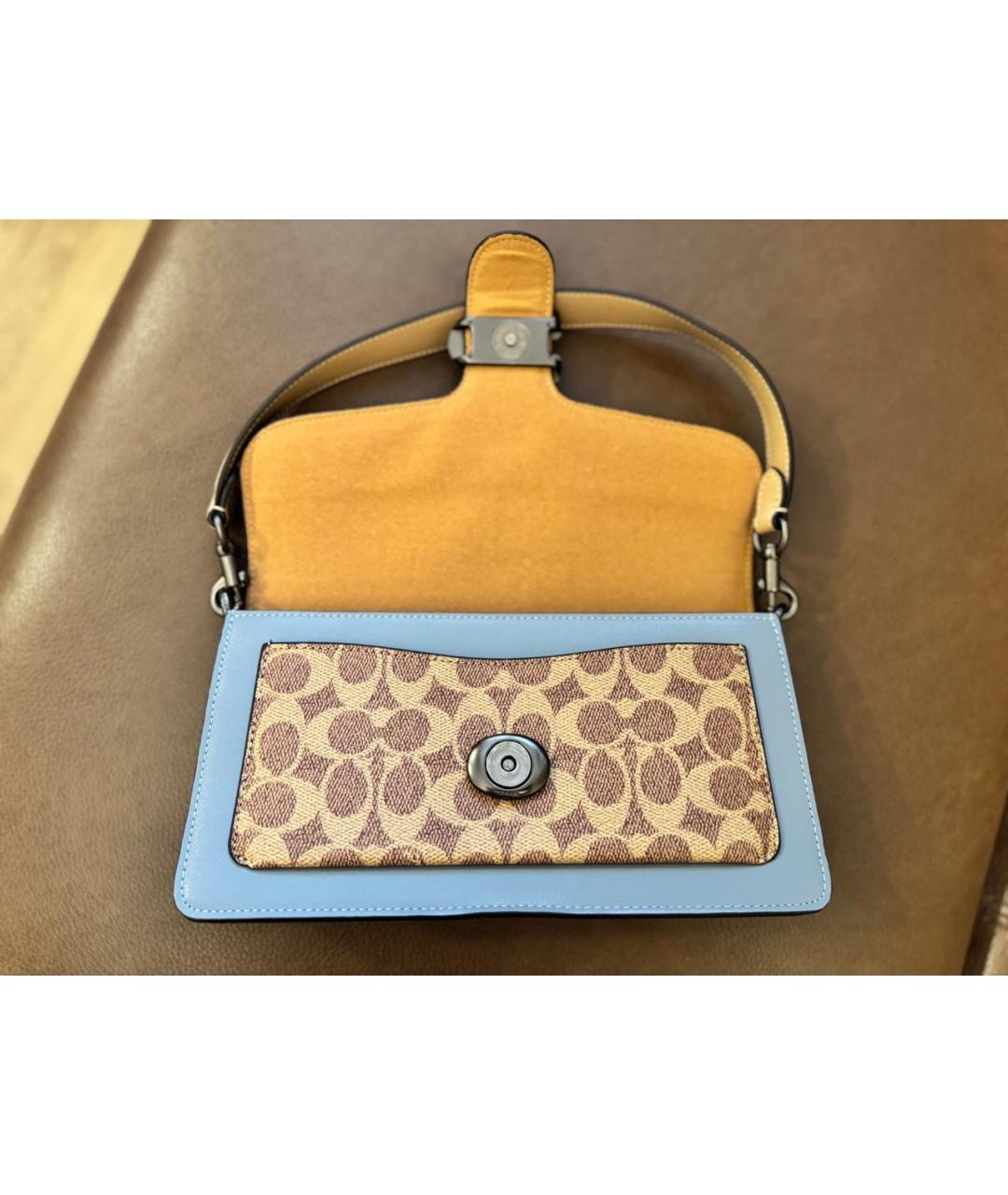 COACH Бежевая кожаная сумка с короткими ручками, фото 2