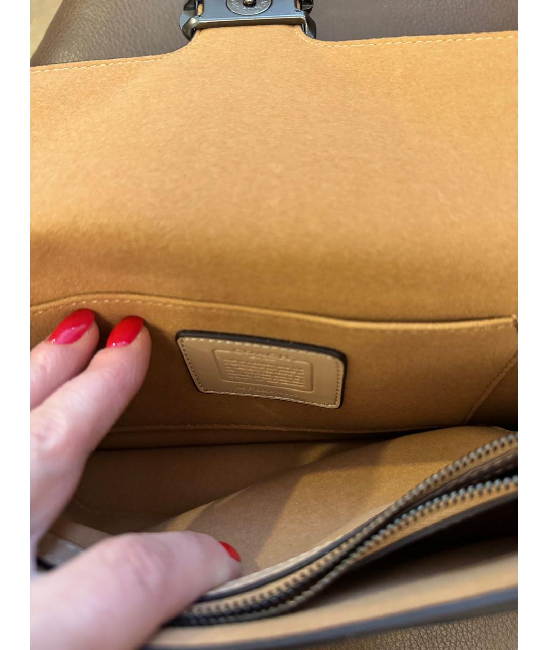 COACH Бежевая кожаная сумка с короткими ручками, фото 6