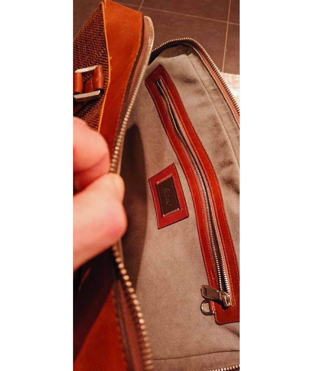 BRIONI Оранжевый кожаный портфель, фото 4