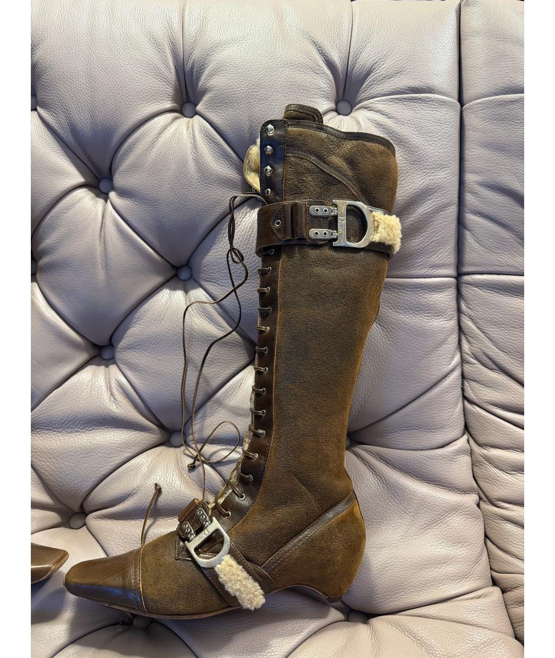 CHRISTIAN DIOR Коричневые кожаные сапоги, фото 9
