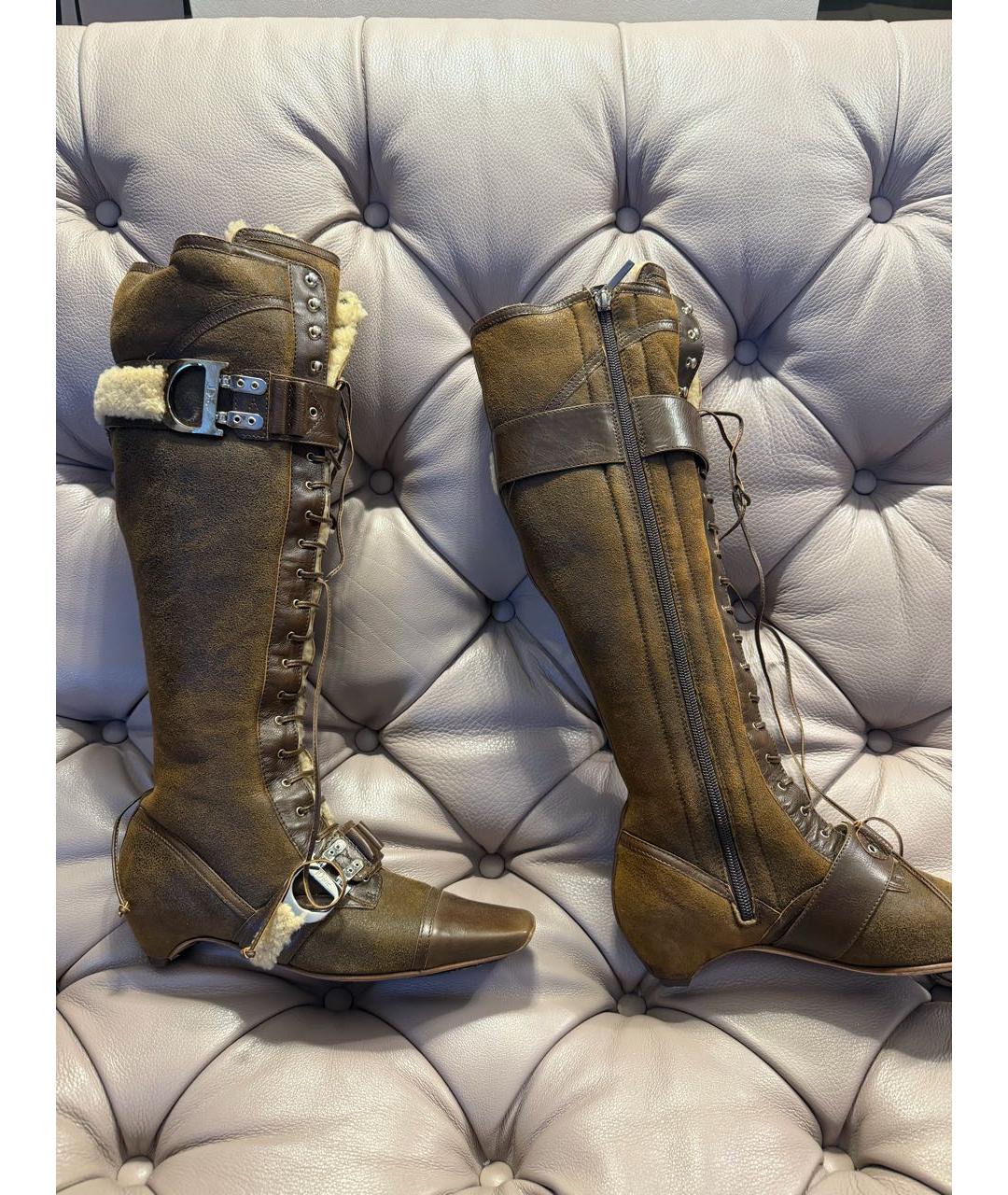 CHRISTIAN DIOR Коричневые кожаные сапоги, фото 7