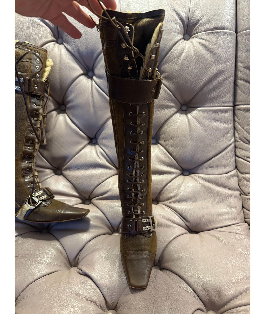 CHRISTIAN DIOR Коричневые кожаные сапоги, фото 2